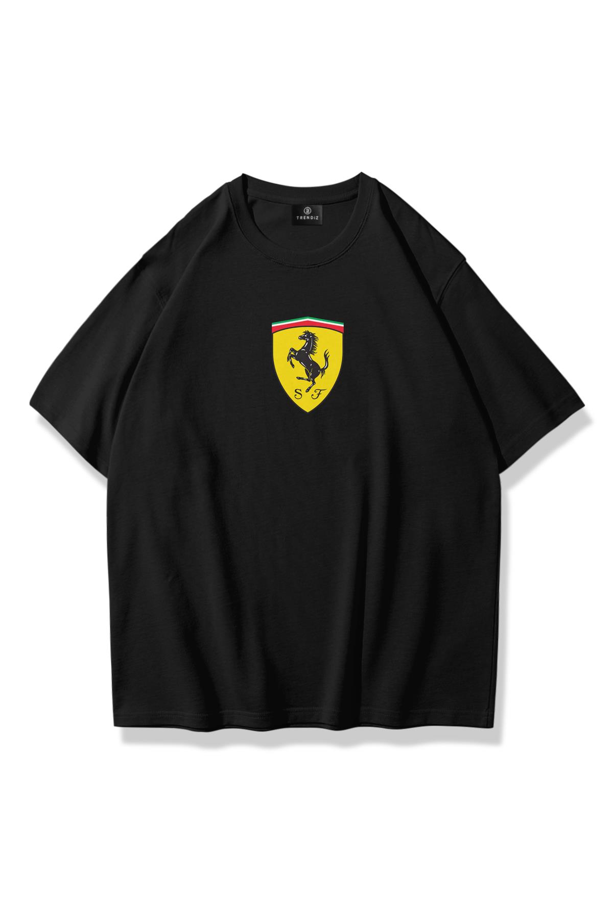 Unisex Ferrari Amblem Tshirt Siyah