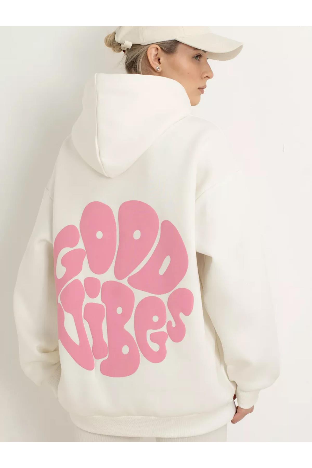 Unisex Good Vibes Sweatshirt Beyaz