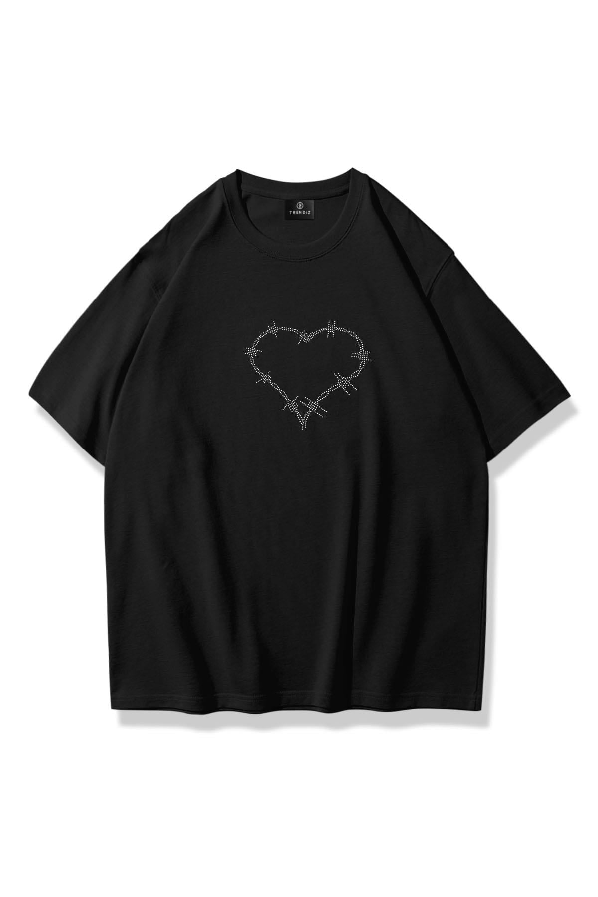 Unisex Gothic Kalp Taş Baskılı Tshirt Siyah