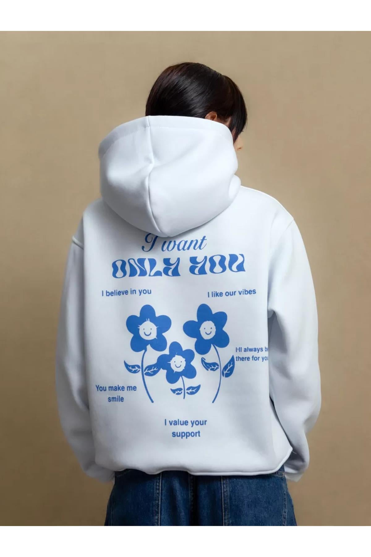 Unisex I Want Only You Sweatshirt Beyaz