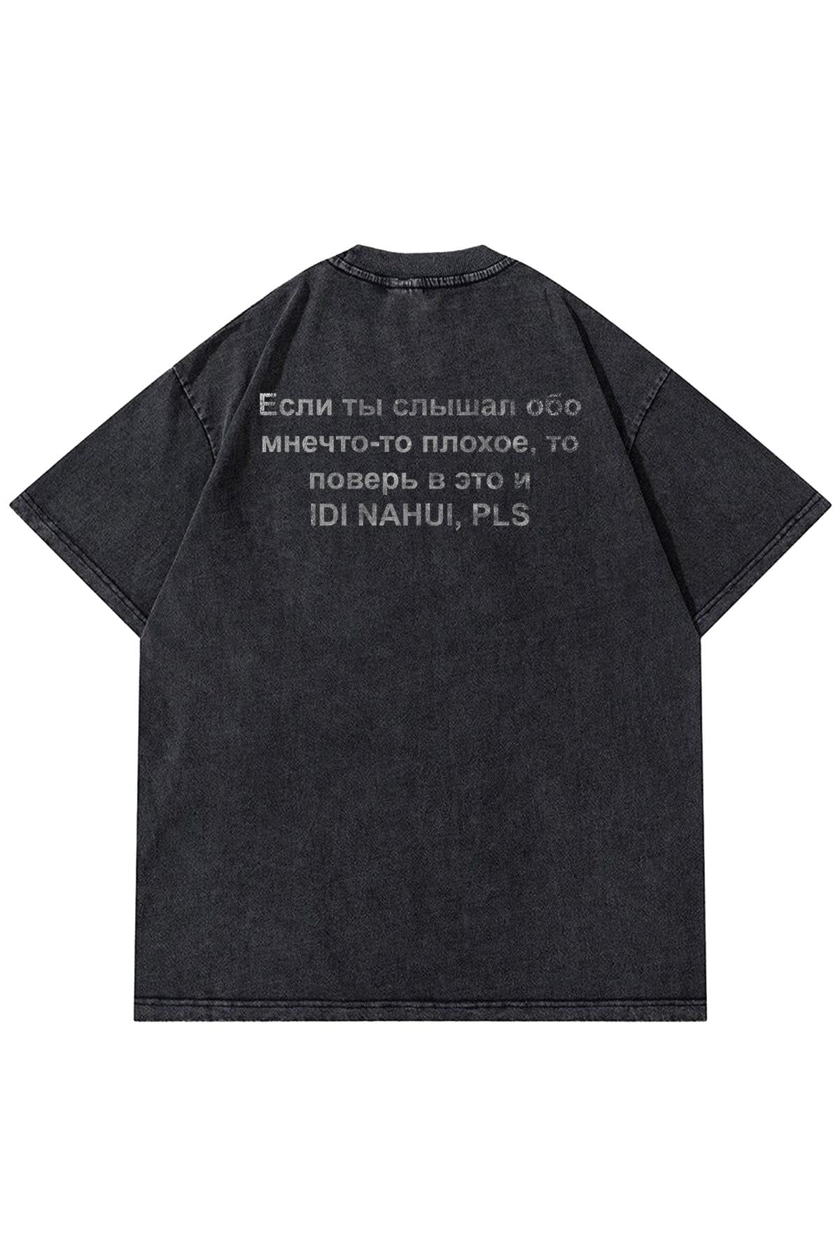Unisex idi Nahui Yıkamalı Tshirt Antrasit