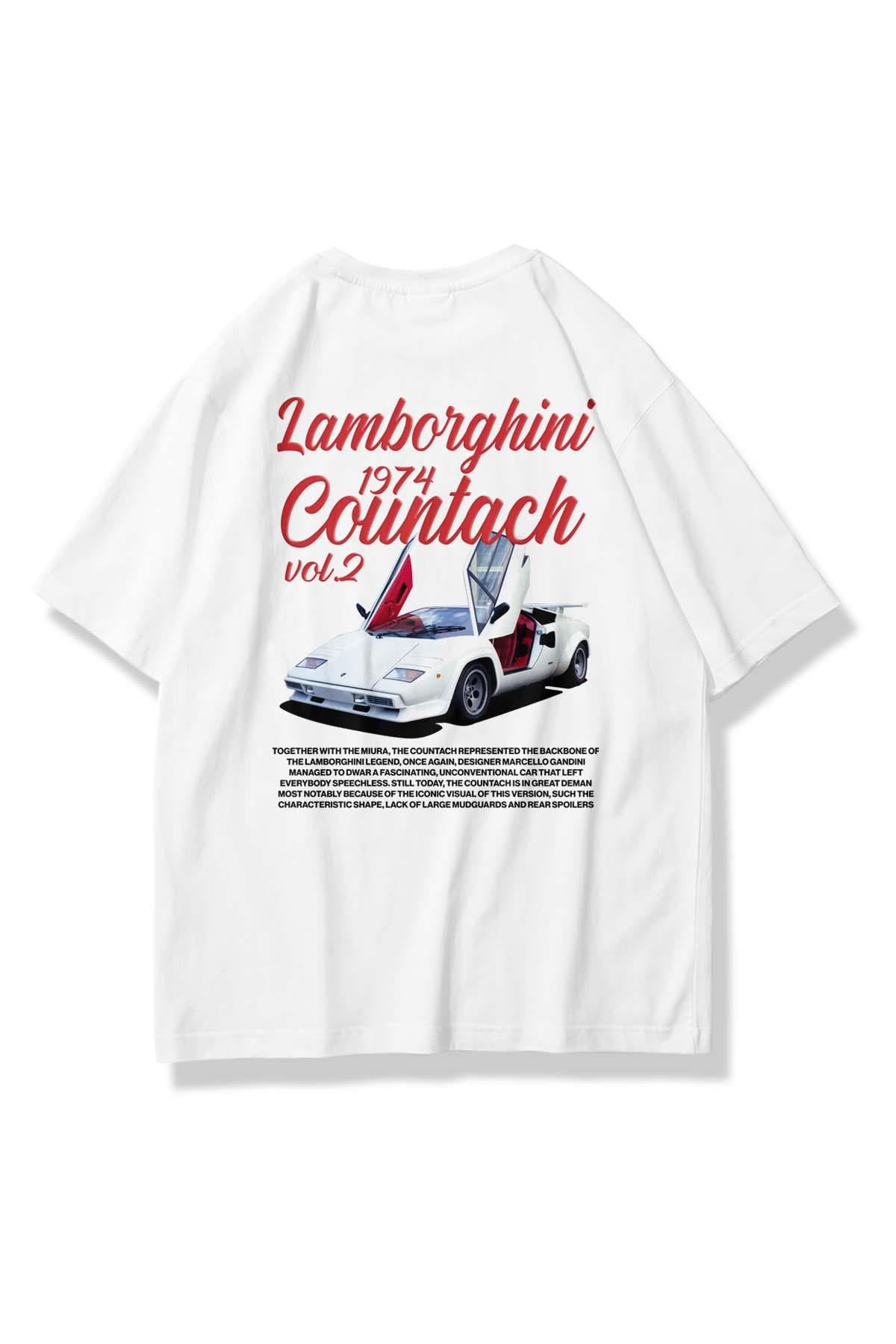 Unisex Lamborghini 1974 Countach Tshirt Beyaz