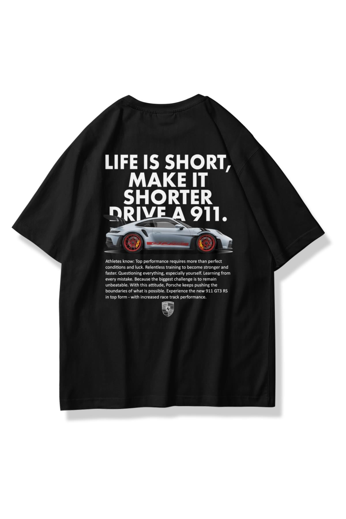 Unisex Life is Short 911 Tshirt Siyah