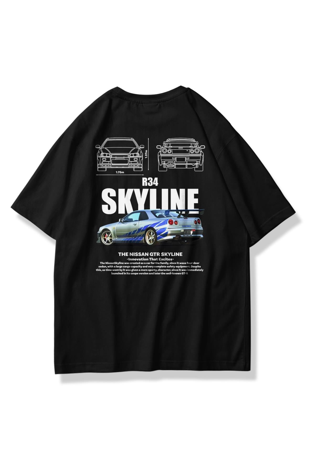 Unisex Nissan Skyline R34 Tshirt Siyah