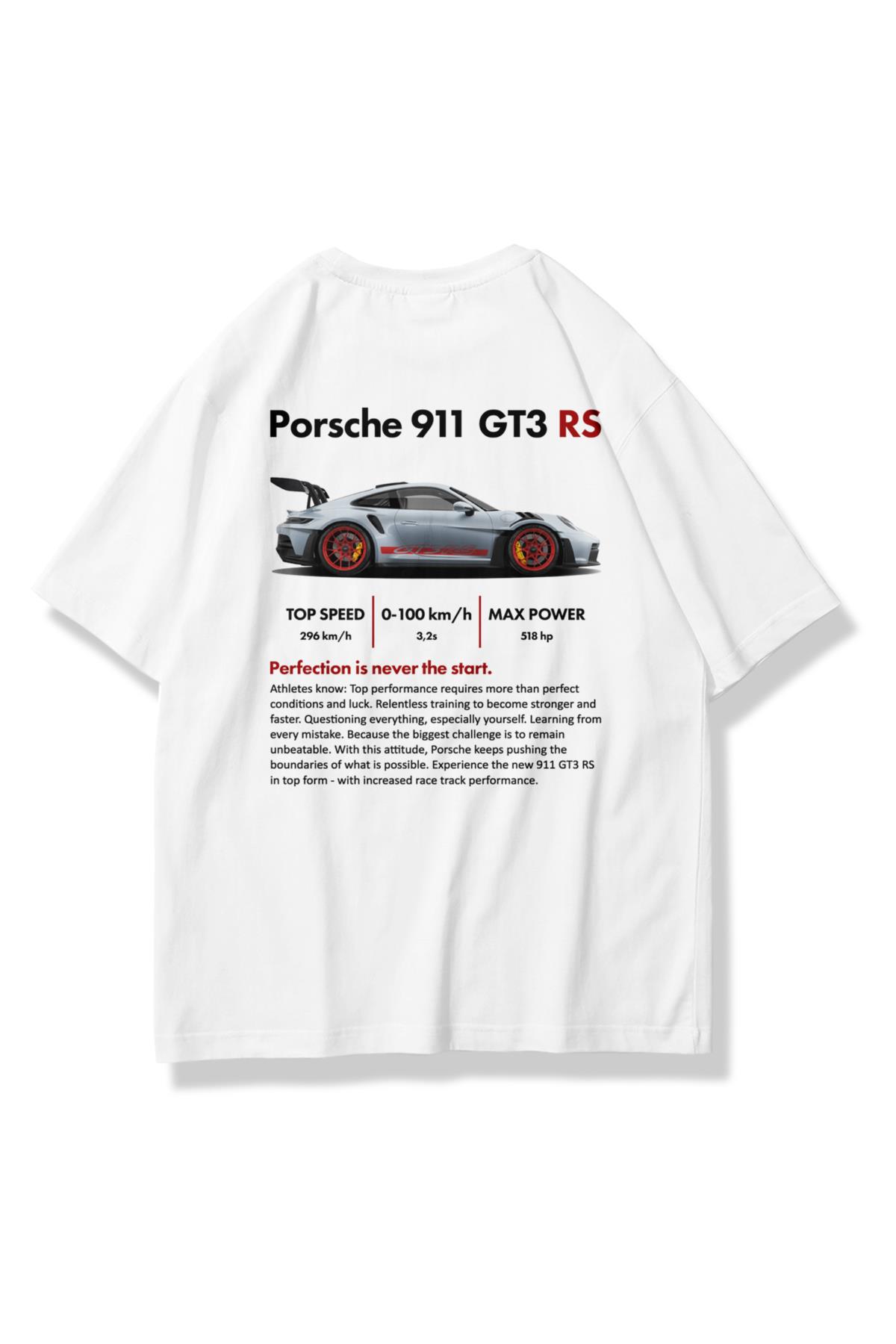 Unisex Porsche 911 GT3 RS Tshirt Beyaz