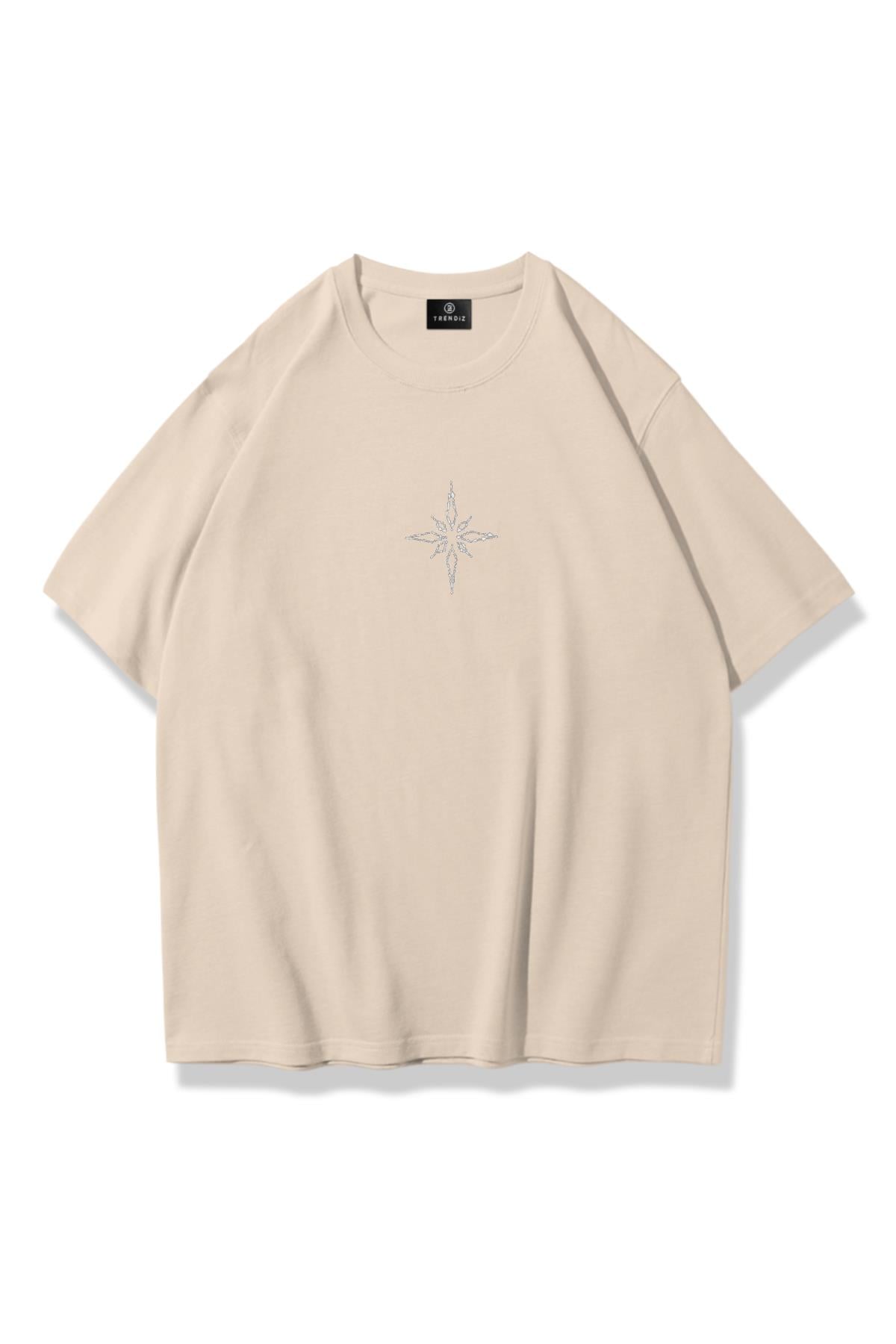 Unisex Pusula Taş Baskılı Tshirt Taş