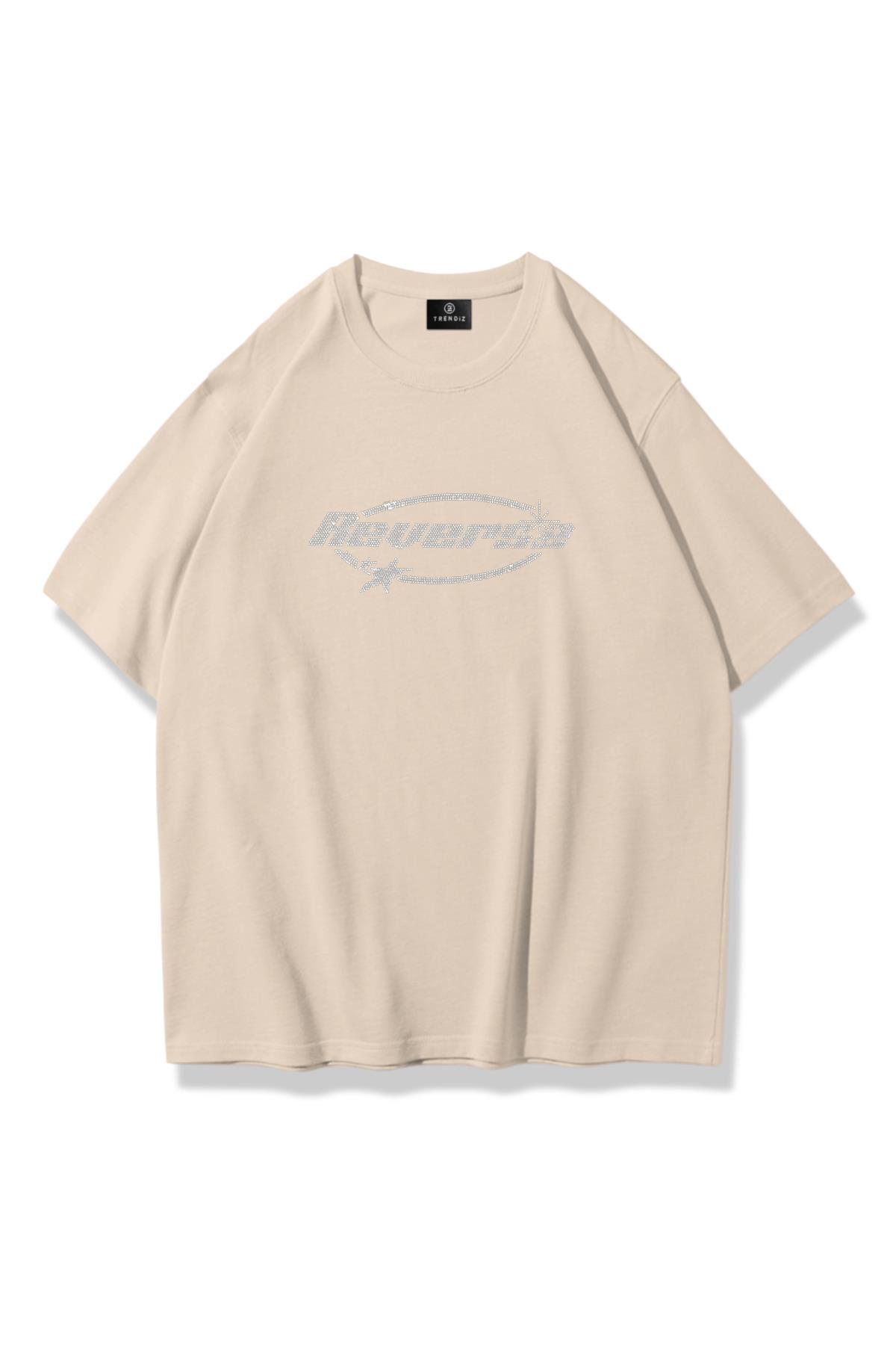 Unisex Reverse Taş Baskılı Tshirt Taş