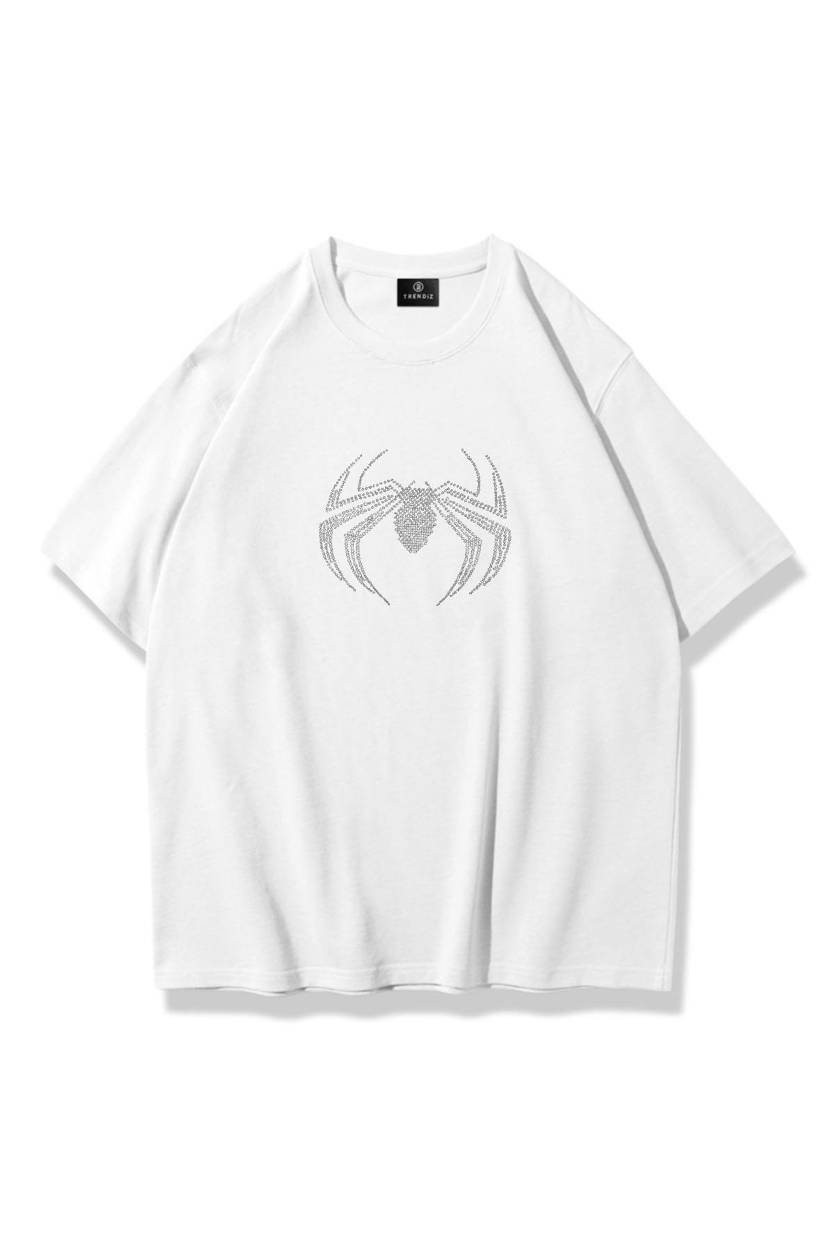Unisex Spiderman Taş Baskılı Tshirt Beyaz