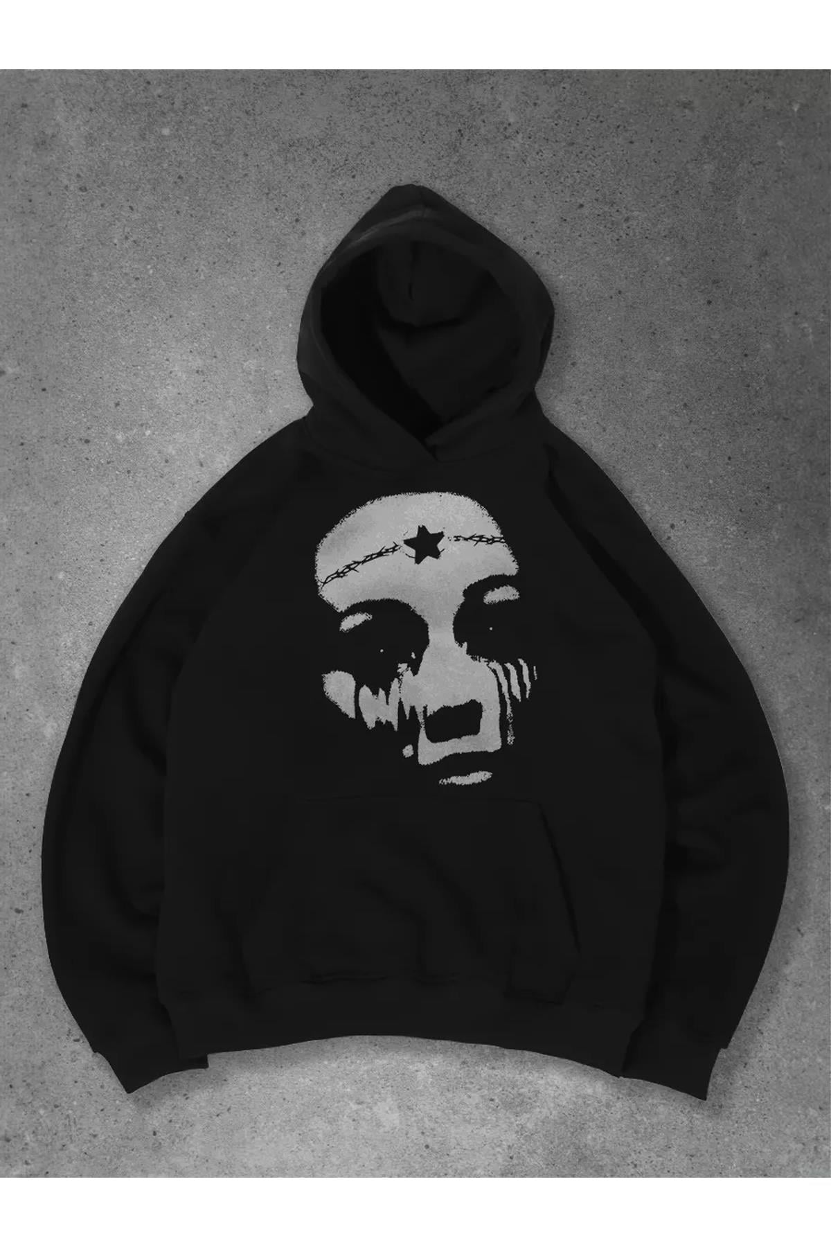 Unisex Star Face Sweatshirt Siyah