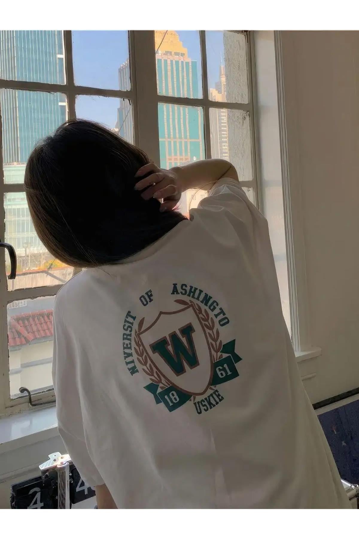 Unisex Washington Universty Tshirt Beyaz