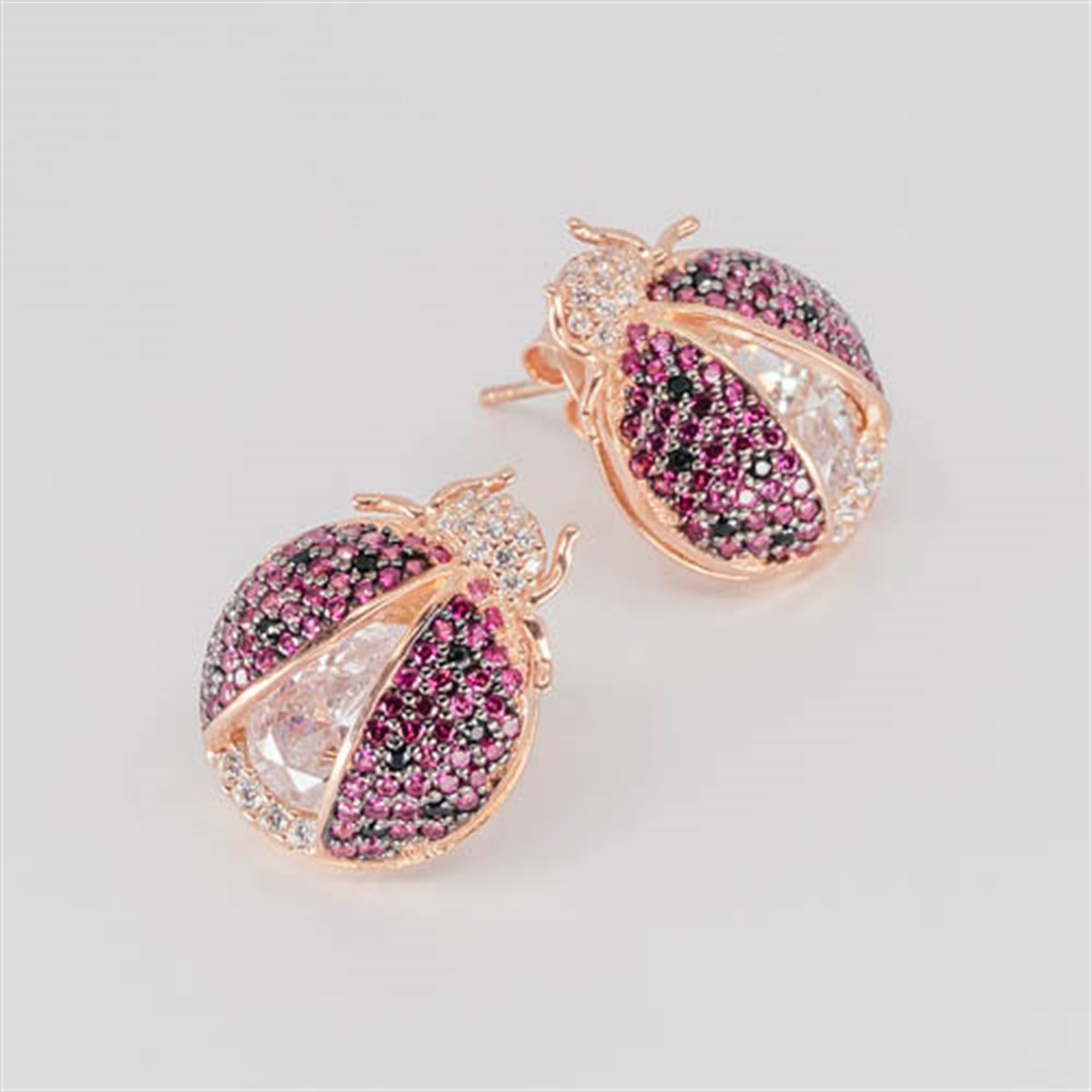 Pink Swarovski Ladybug Earrings