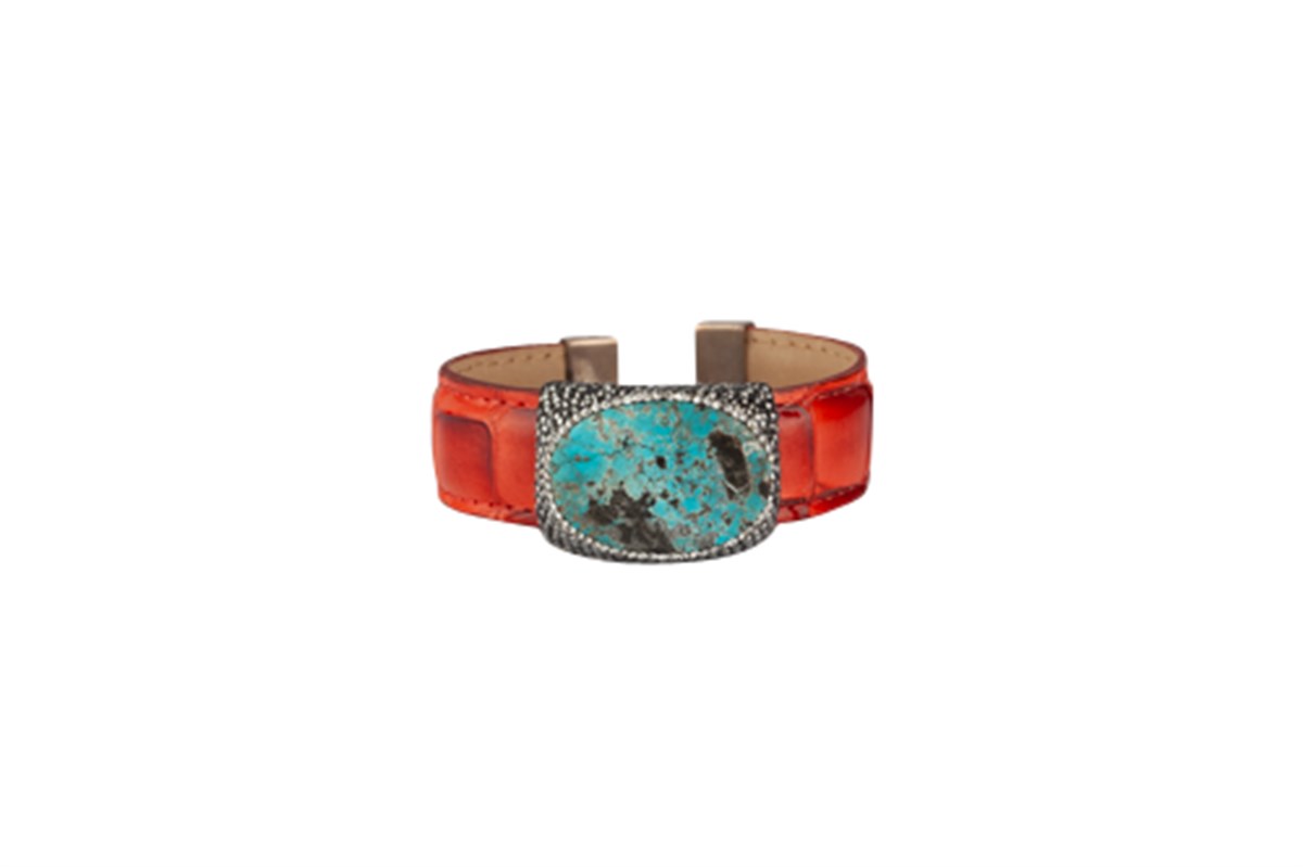 Turquoise Swarovski Orange Crocodile Skin Bracelet