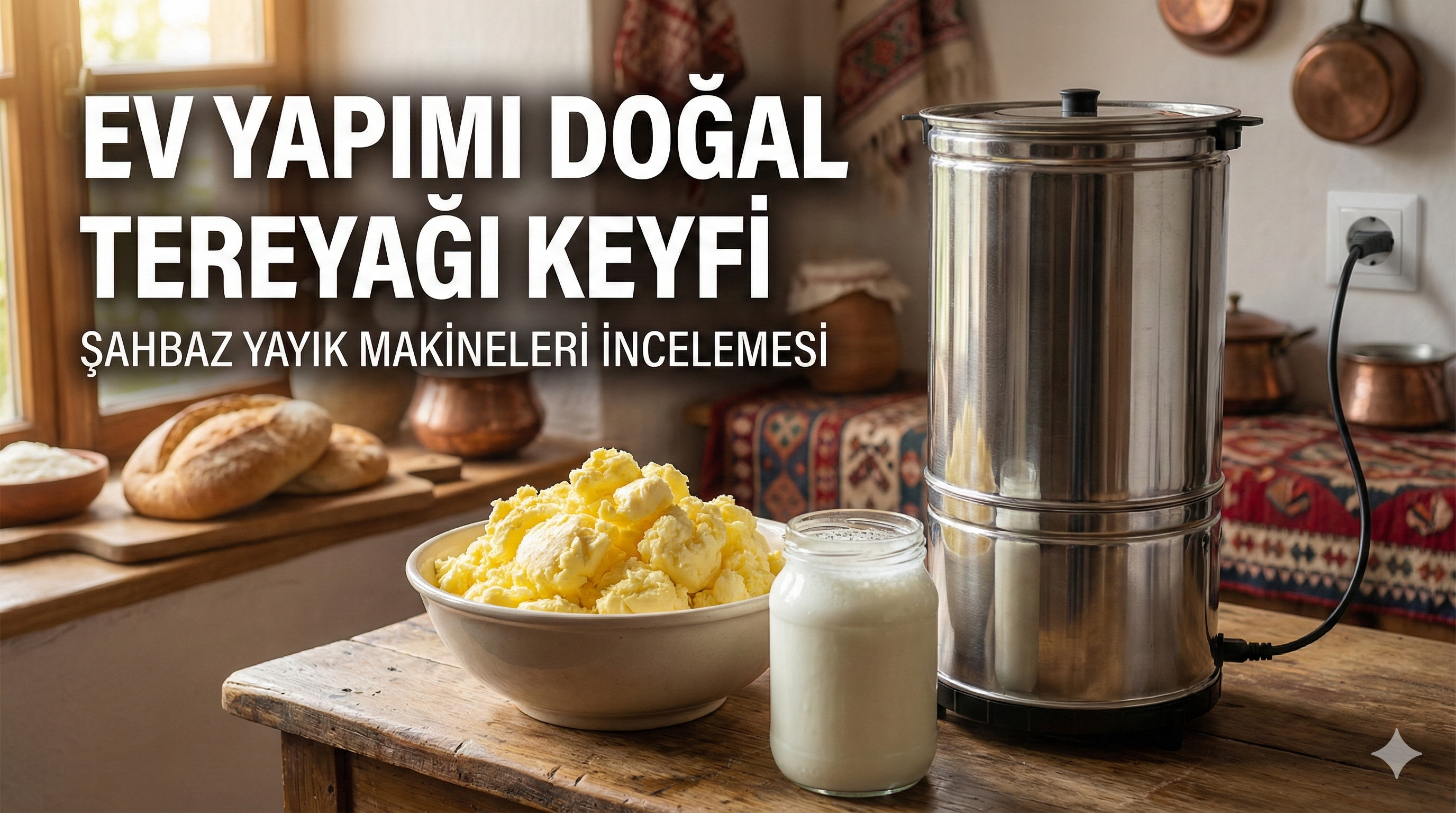 Şahbaz paslanmaz çelik elektrikli yayık makinesi ile yapılmış taze doğal tereyağı ve ayran