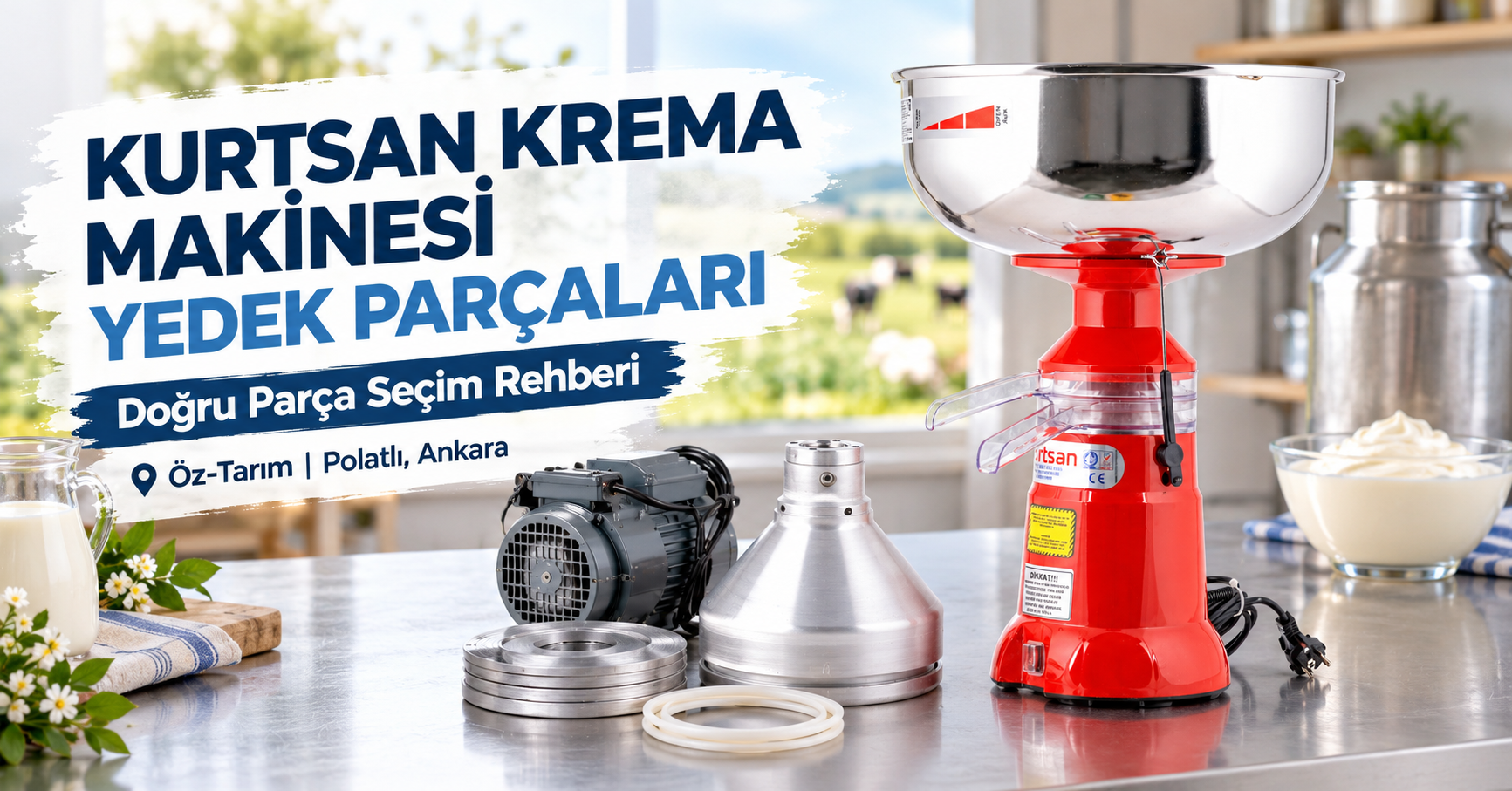 Kurtsan süt krema makinesi ve orijinal yedek parçaları: disk, ayarlı disk kapağı, conta ve motor