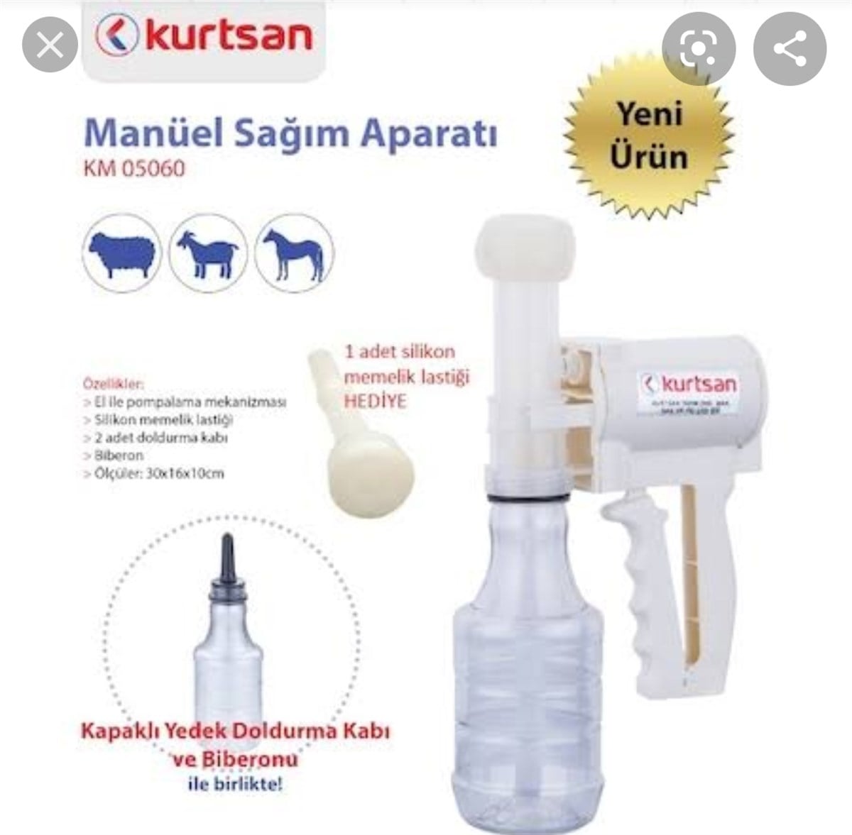 Kurtsan Manuel Süt Sağım Aparatı Keçi veya Koyunlar İçin