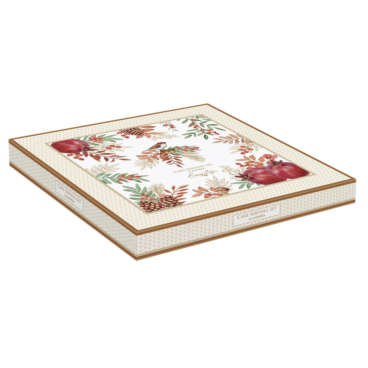 Easy Life Autumn Symphony Porselen Kek Servis Tabağı Ø 32 cm Dilimleyicili