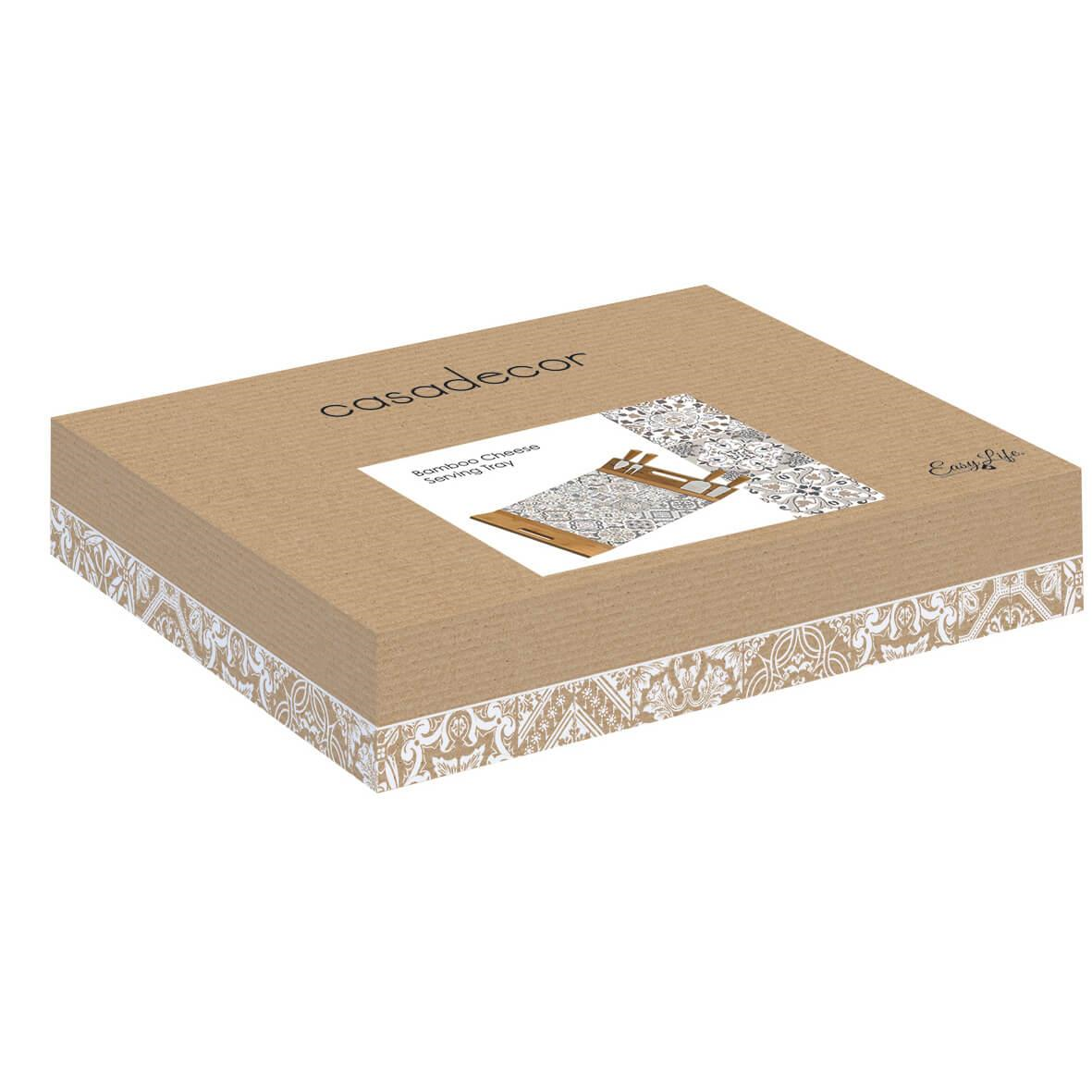 Easy Life Casa Decor Peynir Servis Tepsisi 44x28 Bambu/Cam Panolu ve 4 Bıçaklı Gri