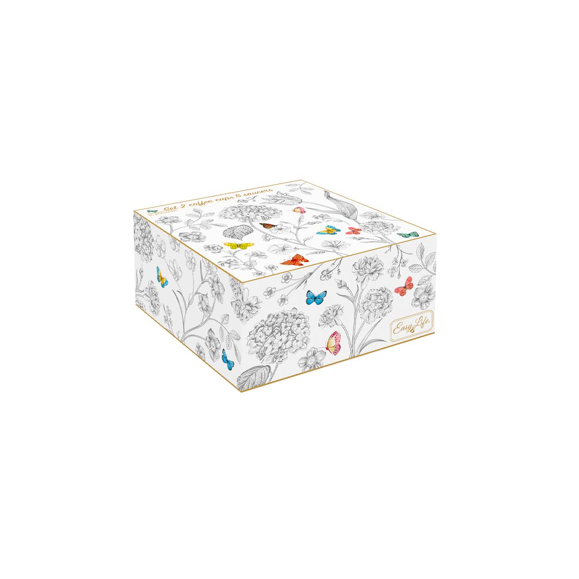 Easy Life Fleurs & Papillons 2'li Porselen Kahve Fincanı 100 ml & Çay Tabağı
