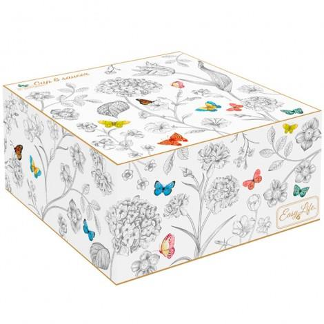 Easy Life Fleurs & Papillons Porselen Çay Fincanı 200 ml & Tabağı
