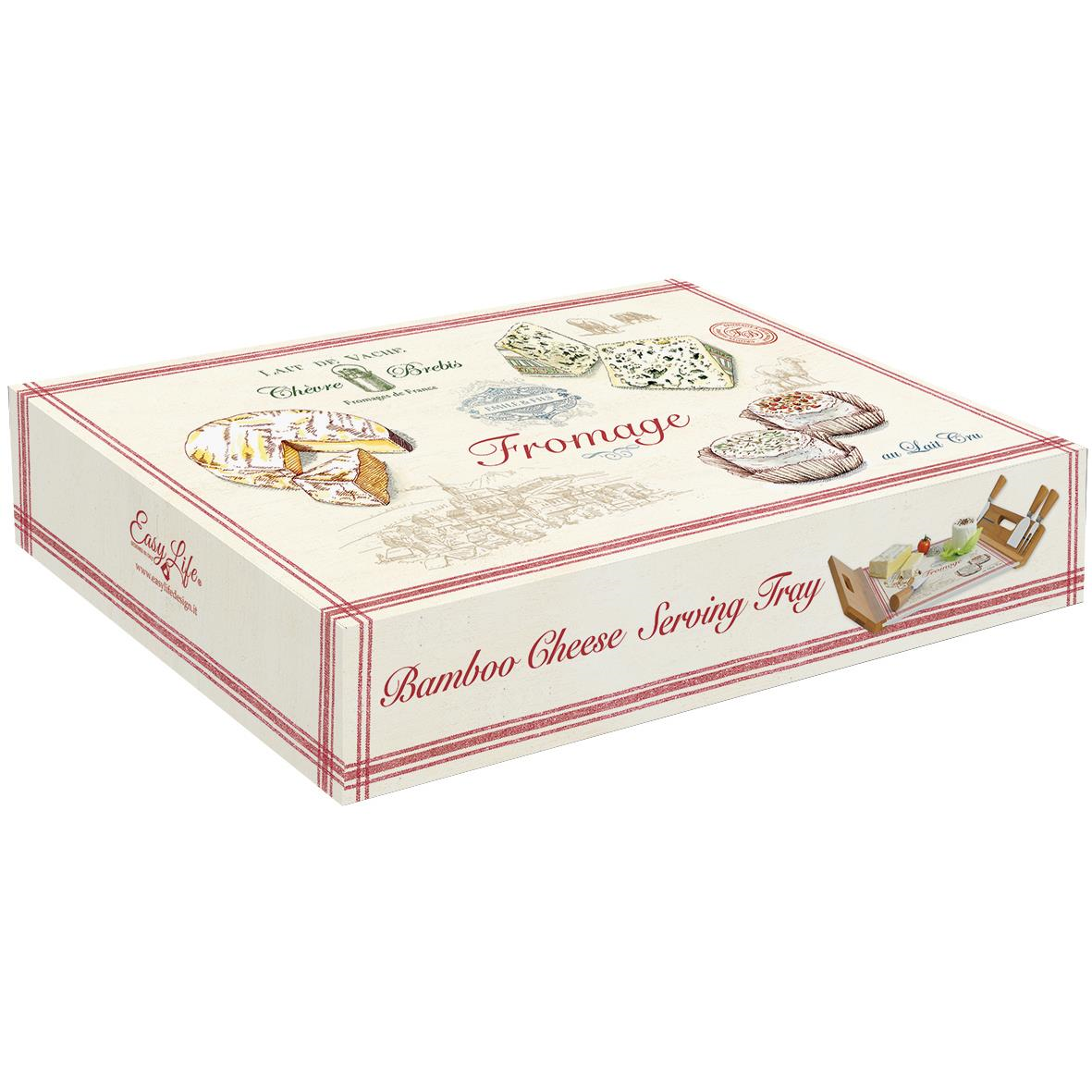 Easy Life Fromage Peynir Servis Tepsisi 44x28 Bambu/Cam Panolu ve 4 Bıçaklı