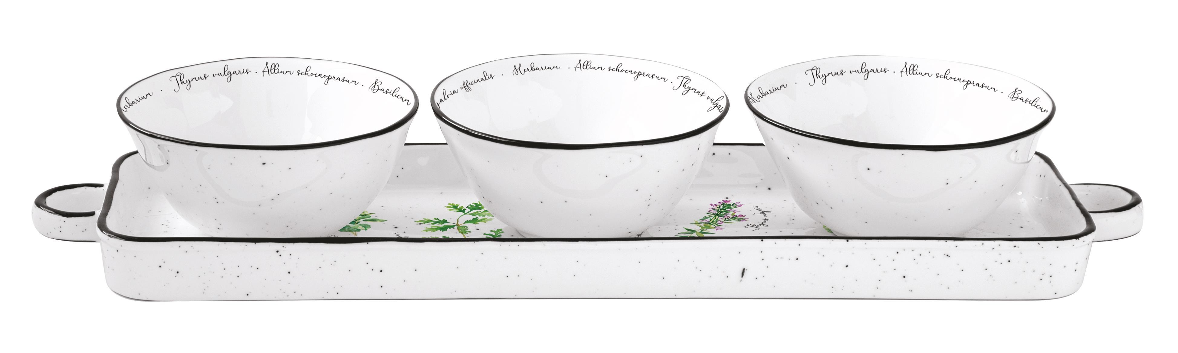 Easy Life Herbarium Porselen Meze Seti 37cm x 10cm - 3 Kase Ø 10cm