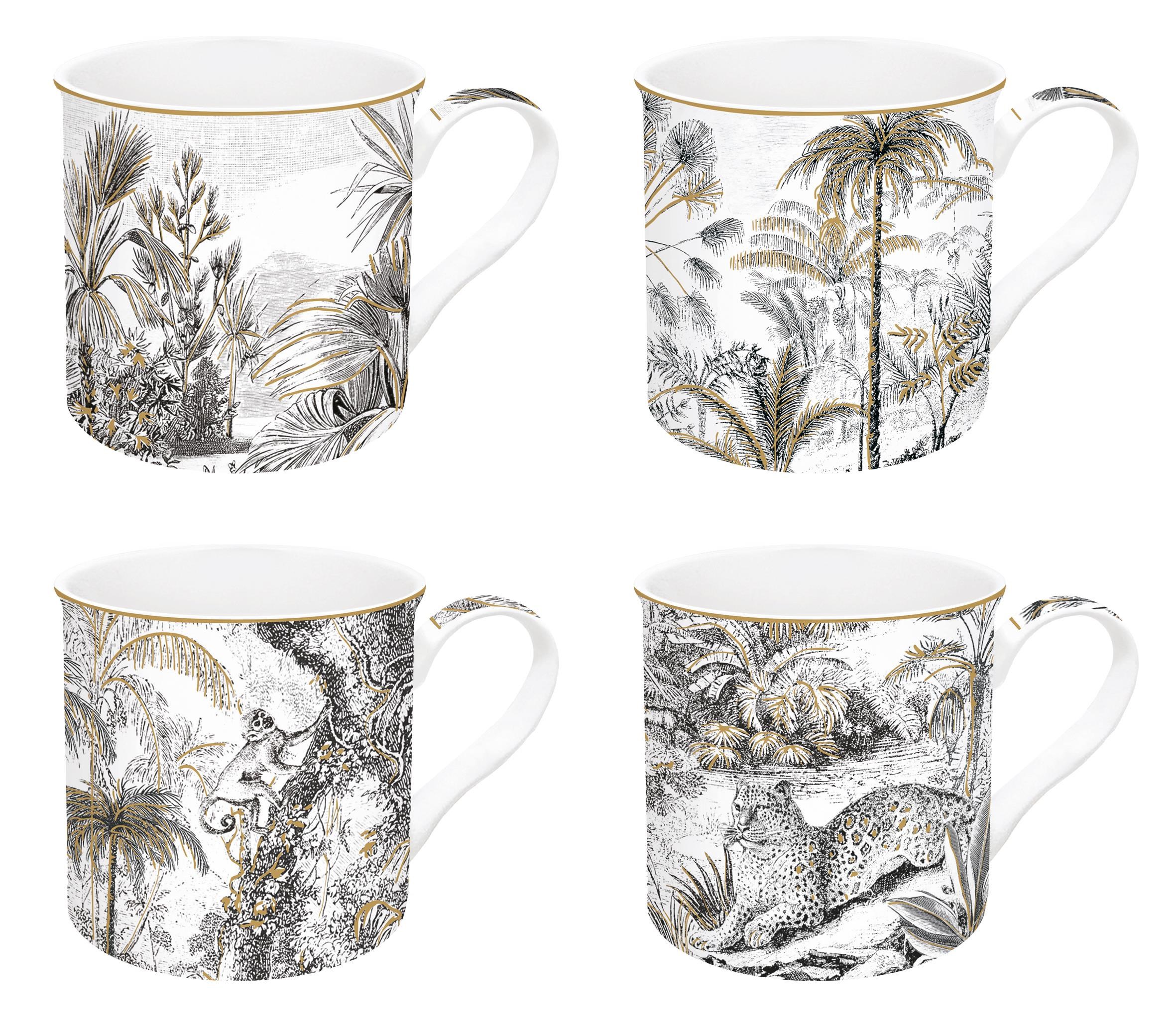Easy Life Retro Jungle Fine China Porselen 4'lü Kulplu Bardak 300 ml