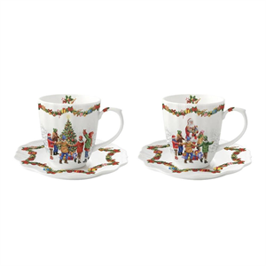 Easy Life Christmas Round Dance 2'li Porselen Kahve Fincanı 110ml & Tabak Christmas Round Dance