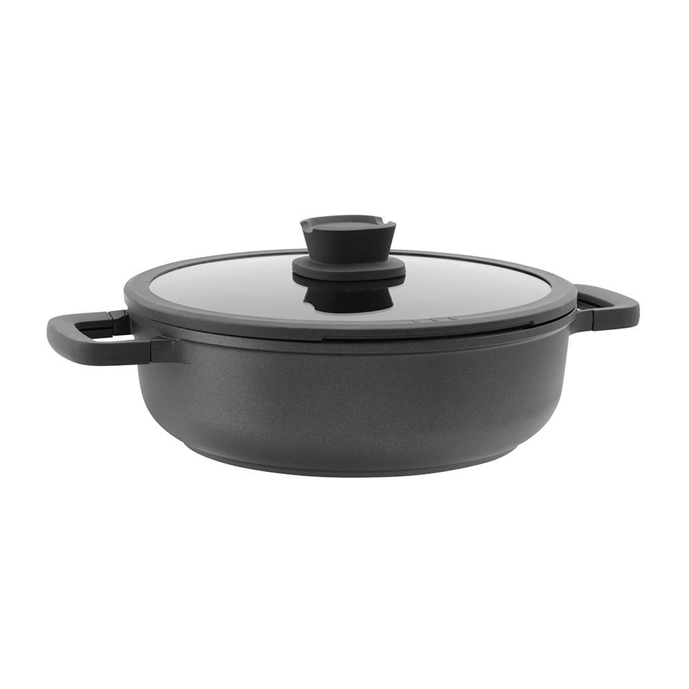 BergHOFF LEO STONE Yapışmaz Kapaklı Alüminyum Döküm 2 Saplı Sote Tavası 28 cm