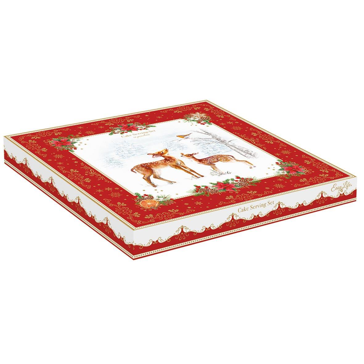 Easy Life Christmas Melody Porselen Kek Servis Tabağı Ø 32 cm Dilimleyicili