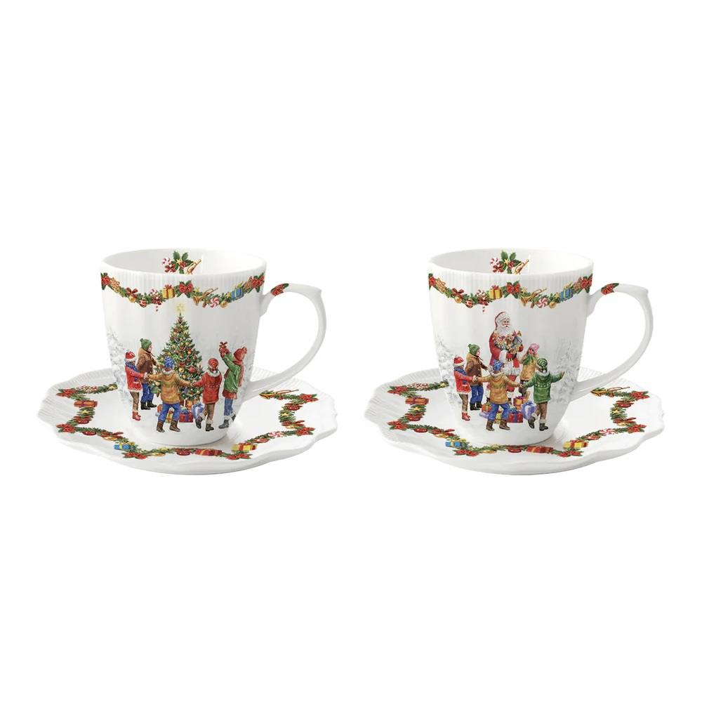 Easy Life Christmas Round Dance 2'li Porselen Kahve Fincanı 110ml & Tabak Christmas Round Dance