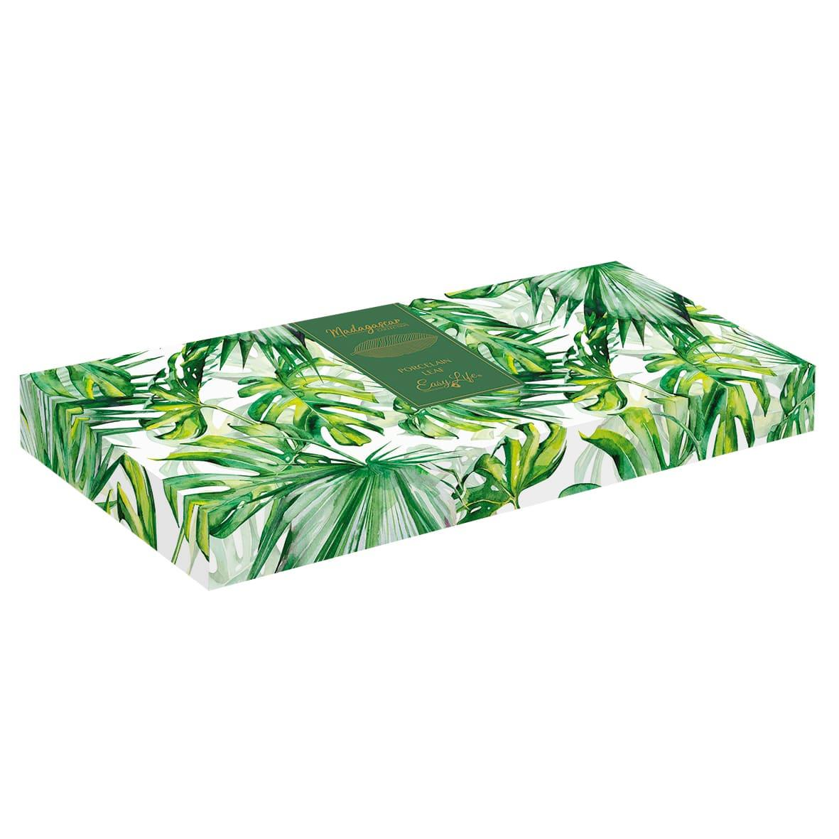 Easy Life Madagascar Porselen Servis Tabağı 47cm x 19cm Tropikal Yaprak Şekli Beyaz