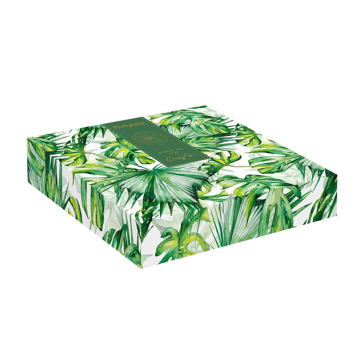 Easy Life Madagascar Porselen Servis Tabağı 35cm x 29cm Palmiye Yaprağı Şekli Beyaz