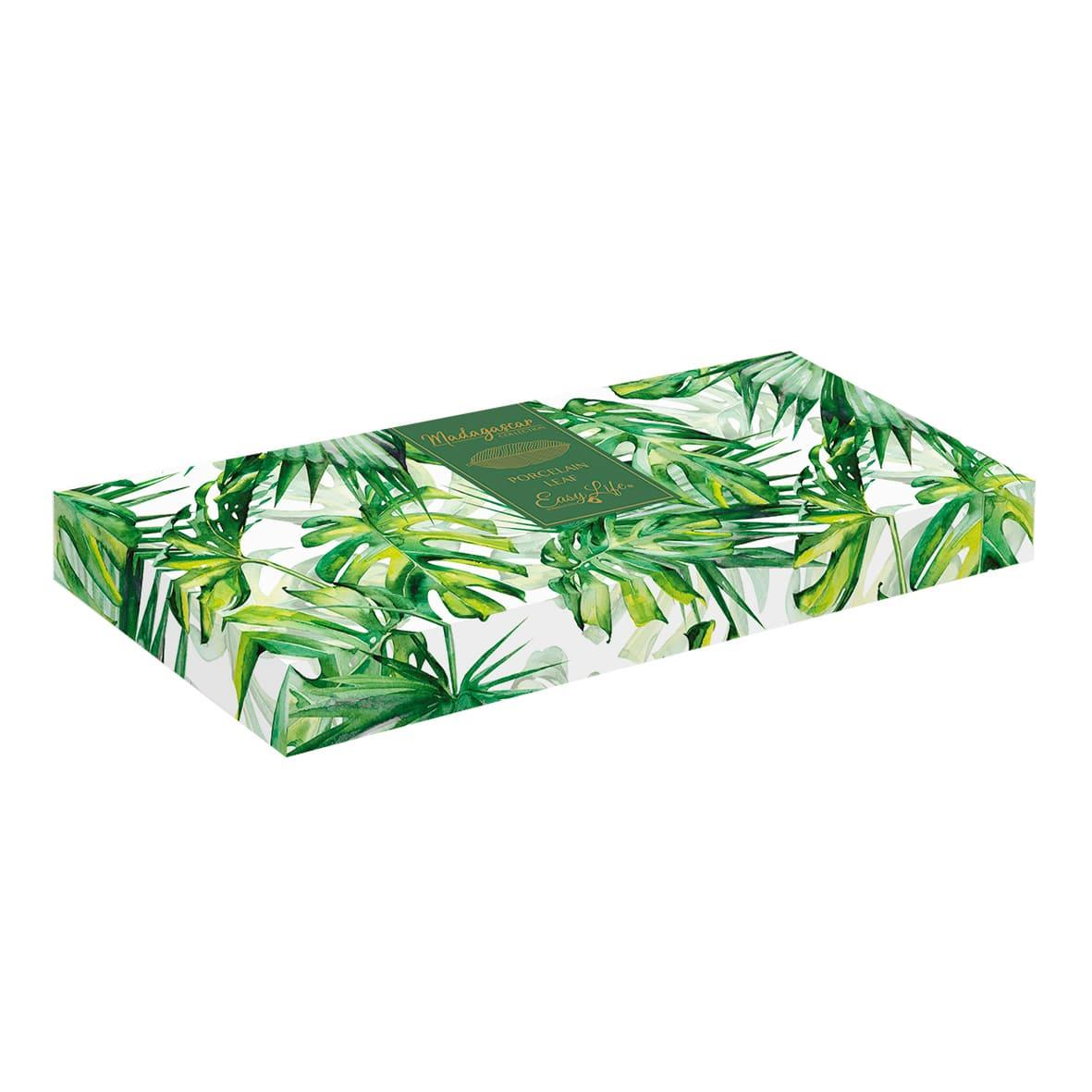 Easy Life Madagascar Porselen Servis Tabağı 39cm x 16cm Tropikal Yaprak Şekli Beyaz