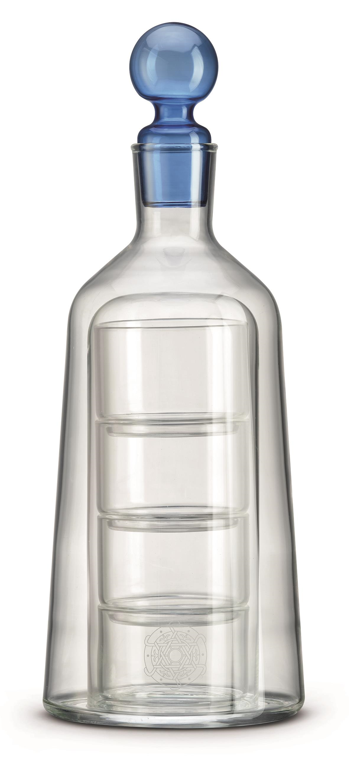 Pozzi Milano Fun-Classy Borosilikat 5 Prç. Set 4 Bardak 1 Şişe (Kapaklı) Mavi - PM0152 BLUE