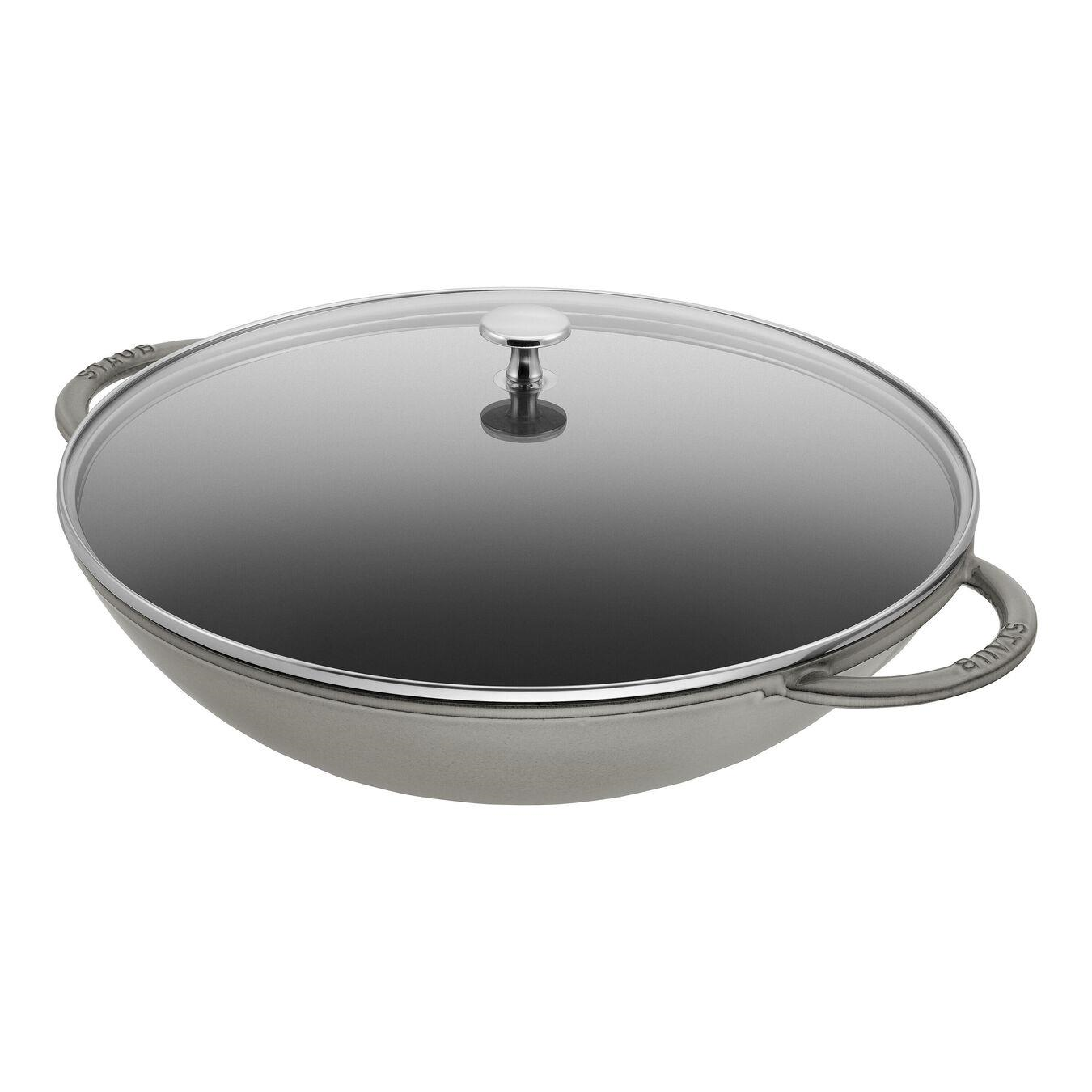 Staub Izgara Aparatlı 37cm Grafit Gri Demir Döküm Wok Tava Cam Kapaklı - 405093360