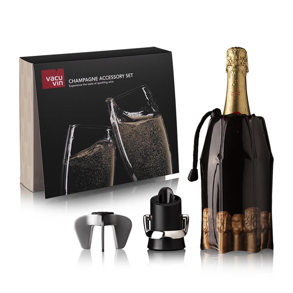 Vacu Vin Şampanya Aksesuar Seti (Şampanya Açacağı, Soğutucu, Servis & Stopper), Kutulu