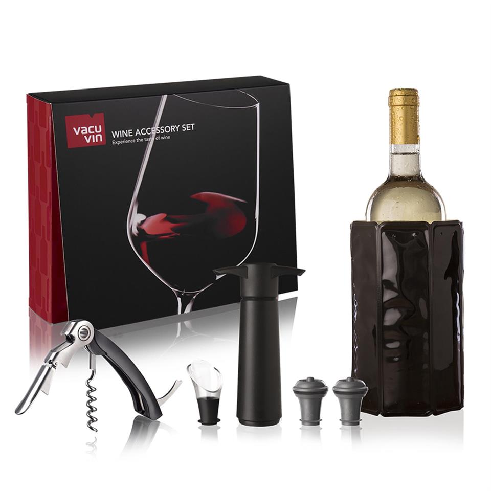 Vacu Vin Şarap Aksesuar Seti (Tirbüşon, Soğutucu, Servis, Vakum Set, Stoper), Kutulu