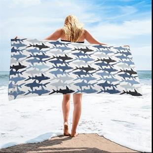 Shark Beyaz Plaj Havlusu