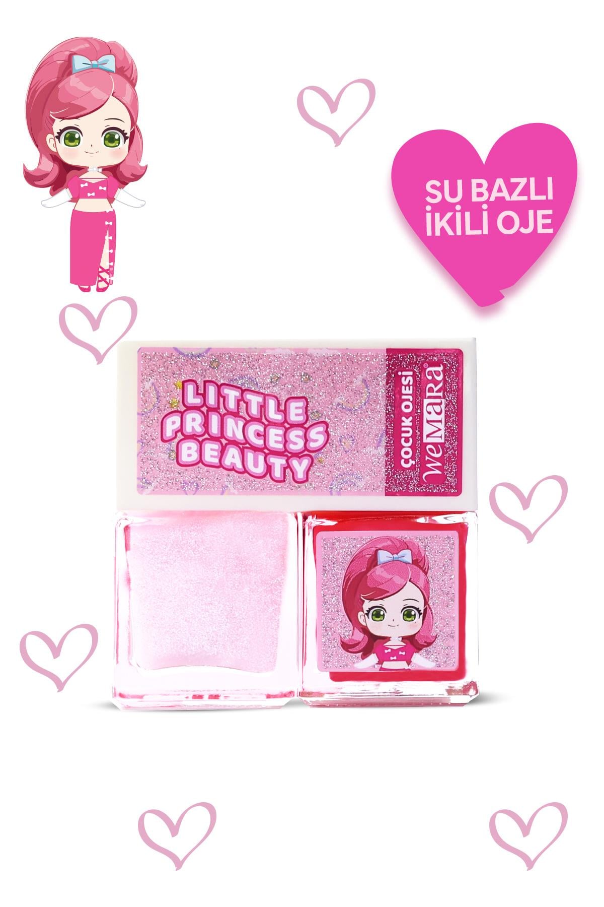 WEMARA LITTLE PRINCESS SU BAZLI PEMBE OJE & GLITTERLI OJE PEMBE SET 2 LI (2*8 ML)