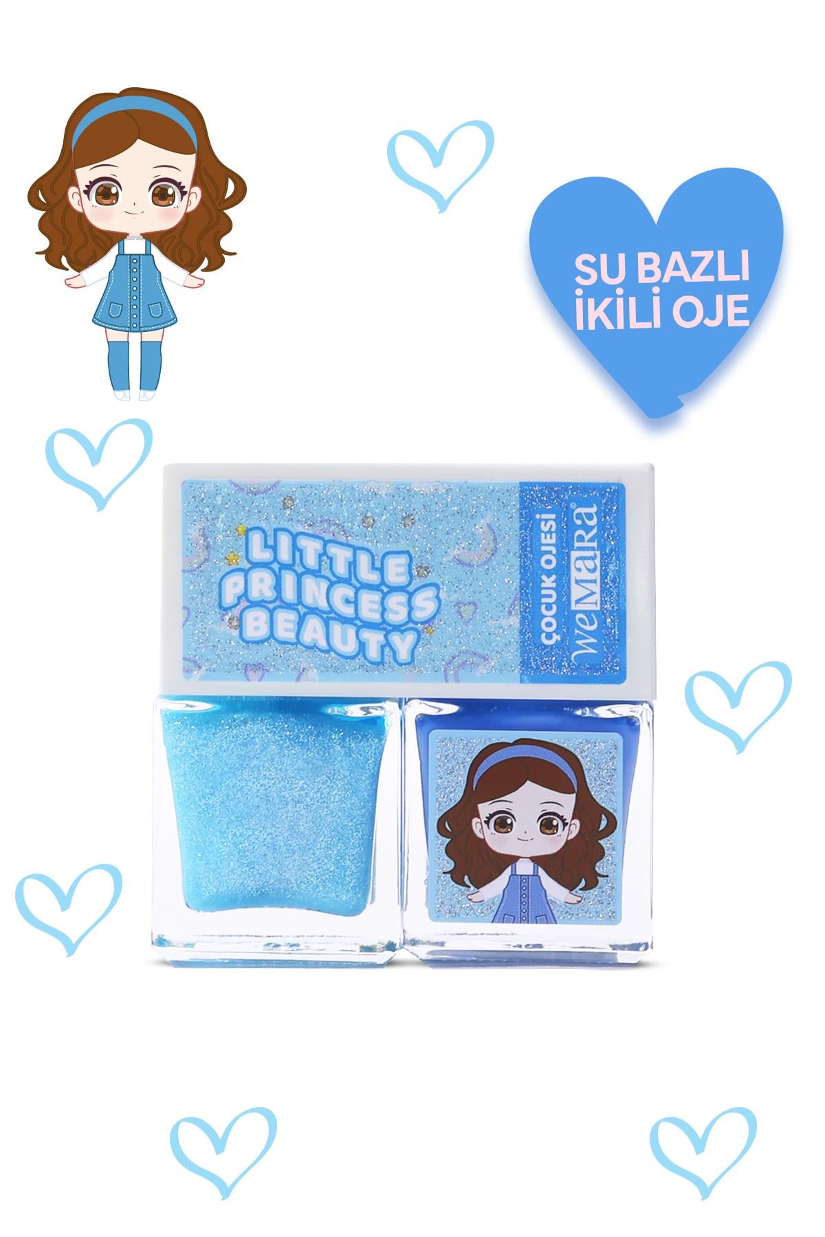 WEMARA LITTLE PRINCESS SU BAZLI MAVI OJE & GLITTERLI OJE MAVI SET 2 LI (2*8 ML)