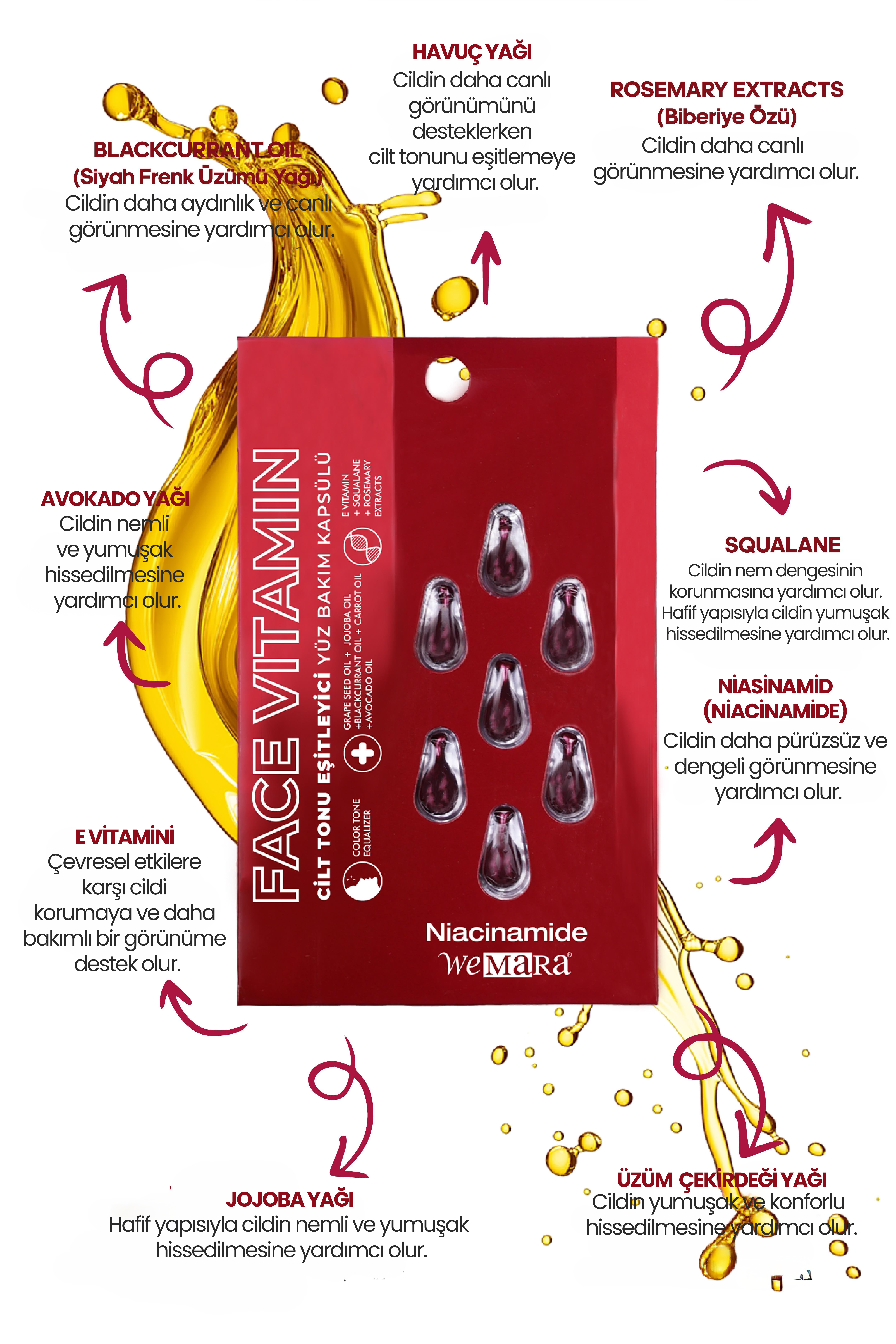 WEMARA NIACINAMIDE TON ESITLEYICI YUZ BAKIM KAPSULU 7 LI