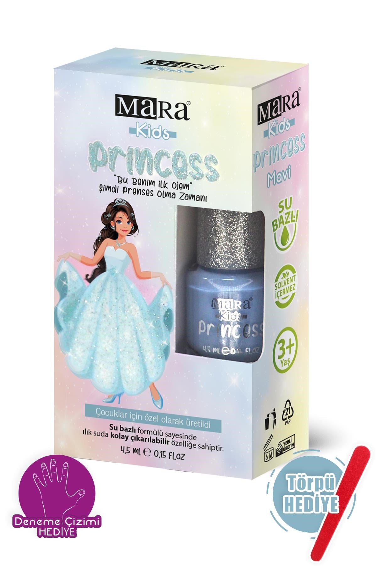 Mara Princess Yıkanabilir Su Bazlı Çocuk Ojesi - Mavi (Törpü Hediyeli)