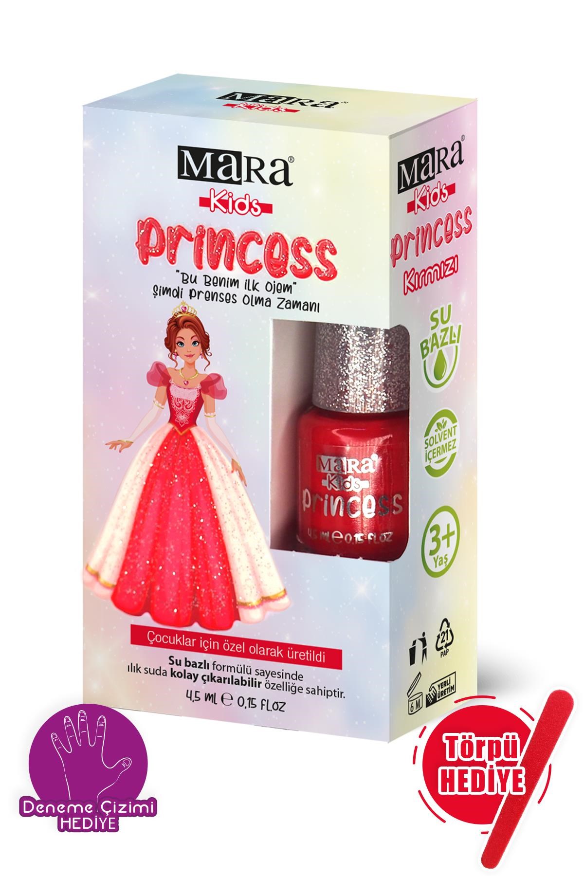 Mara Princess Yıkanabilir Su Bazlı Çocuk Ojesi - Kırmızı (Törpü Hediyeli)