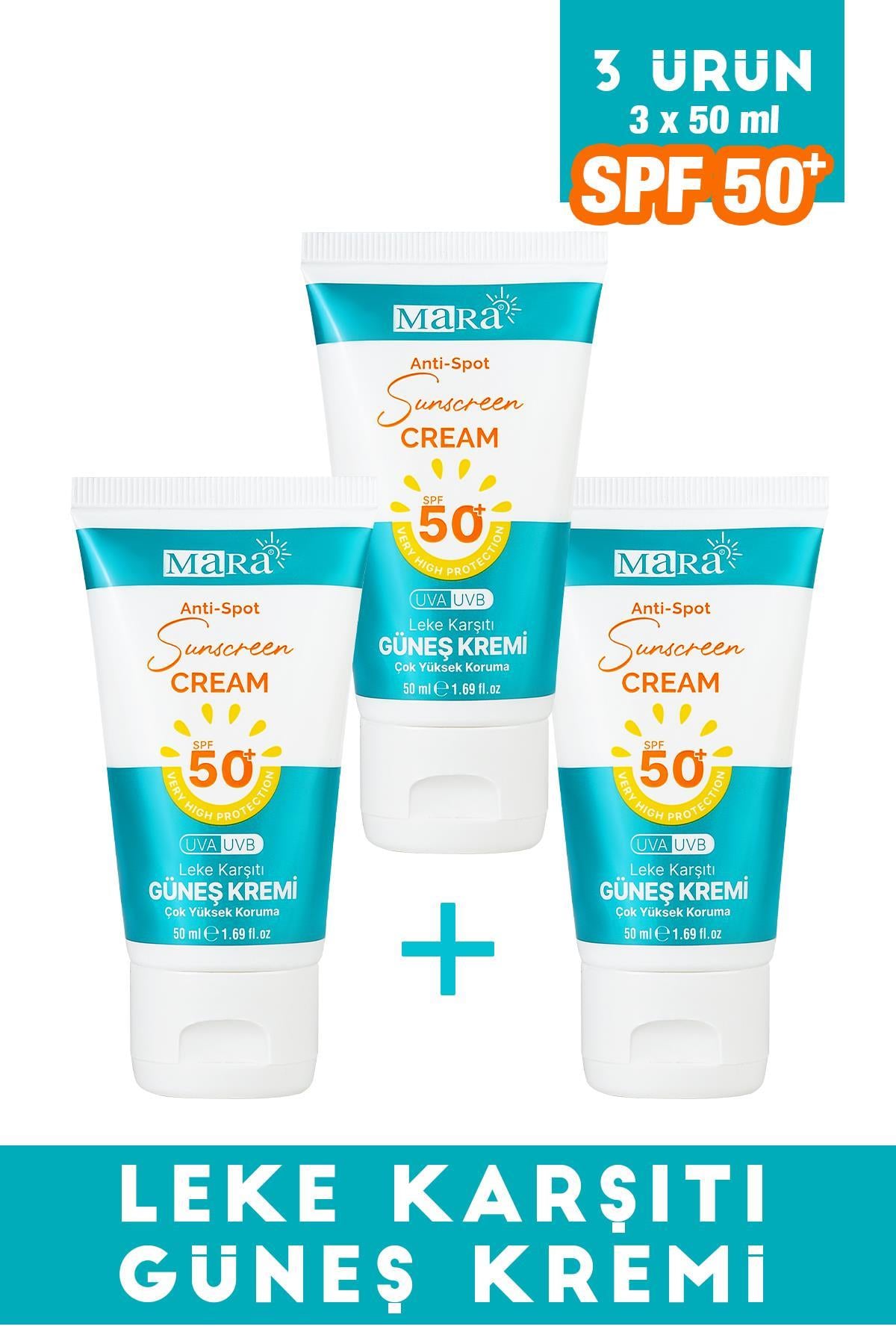 Mara SPF 50+ Leke Karşıtı Yüz Güneş Kremi Tüm Cilt Tipleri İçin 50 ml 3 adet