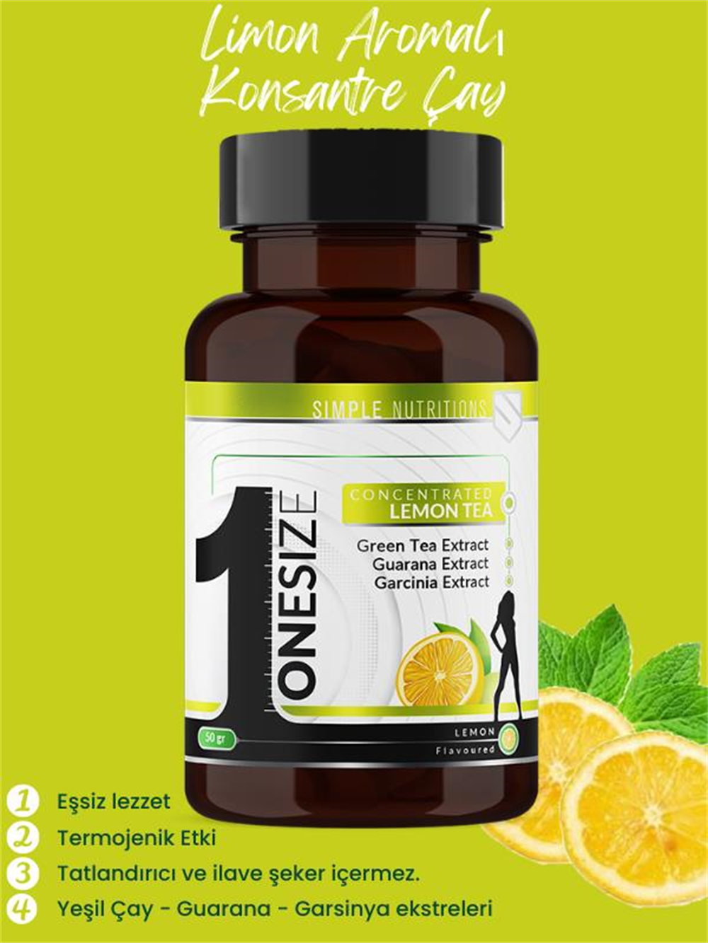 Simple Nutritions OneSize Limon Aromalı Bitkisel Konsantre Çay 50 gr