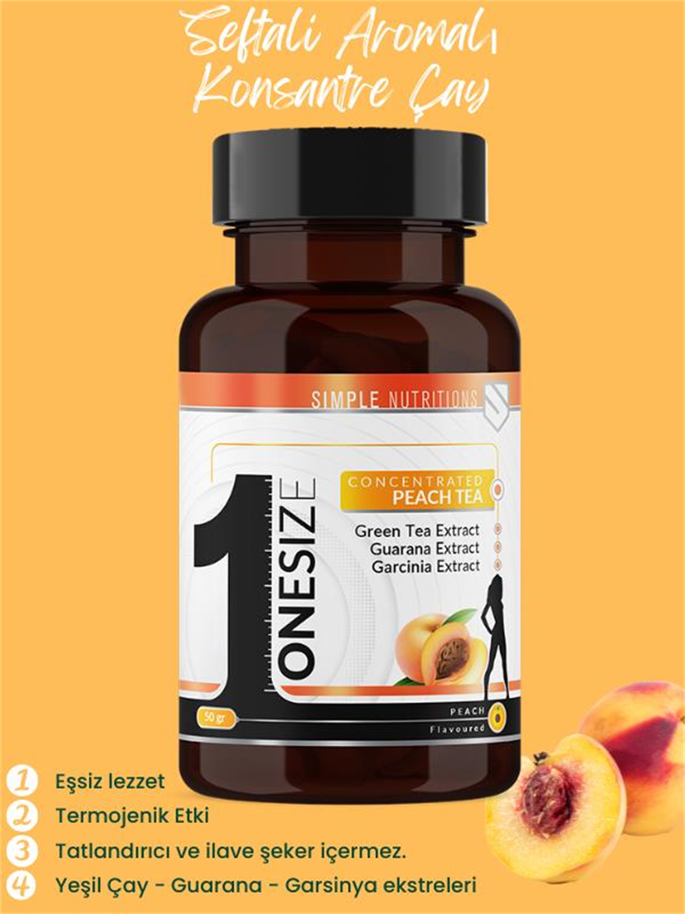 Simple Nutritions OneSize Şeftali Aromalı Bitkisel Konsantre Çay 50 gr