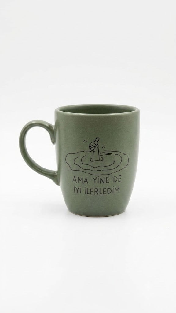 Ama Yinede İyi İlerledim Yeşil Oval Kupa - Hediyelik Kupa Fincan Mug