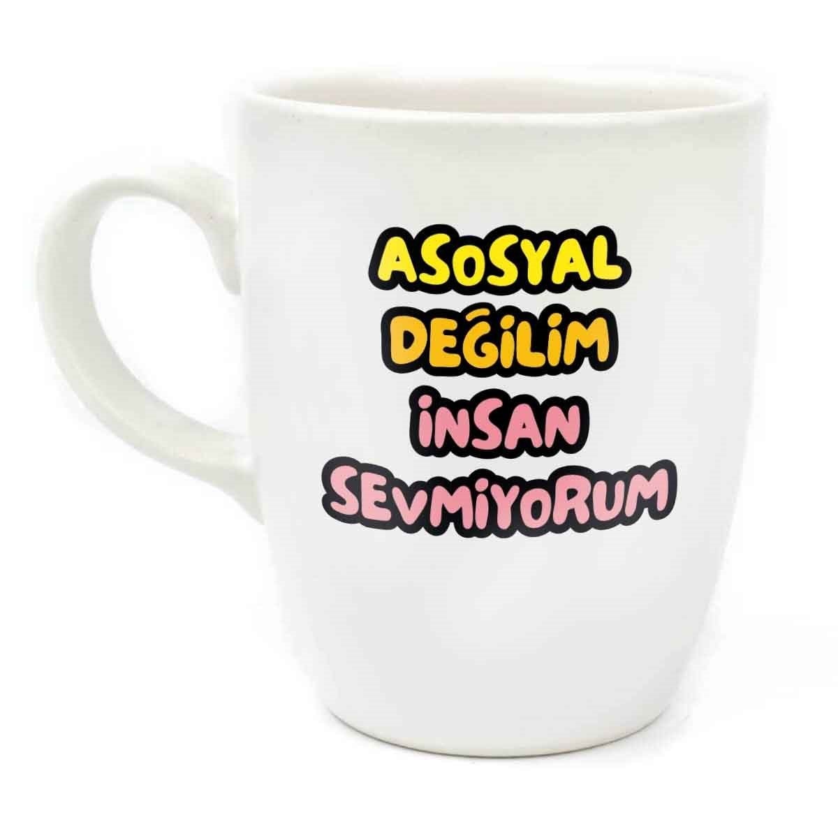 Asosyal Değilim İnsan Sevmiyorum Krem Oval Kupa - Hediye Seramik Kupa