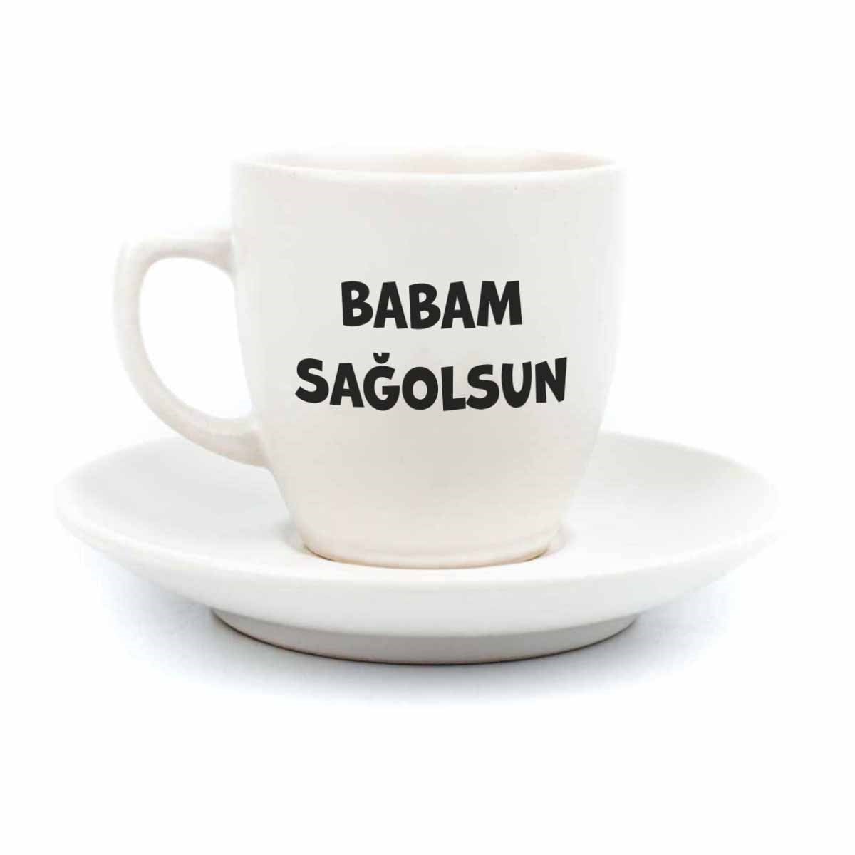 Babam Sağolsun Krem Türk Kahvesi Fincanı - Hediye Seramik Türk Kahvesi Fincanı