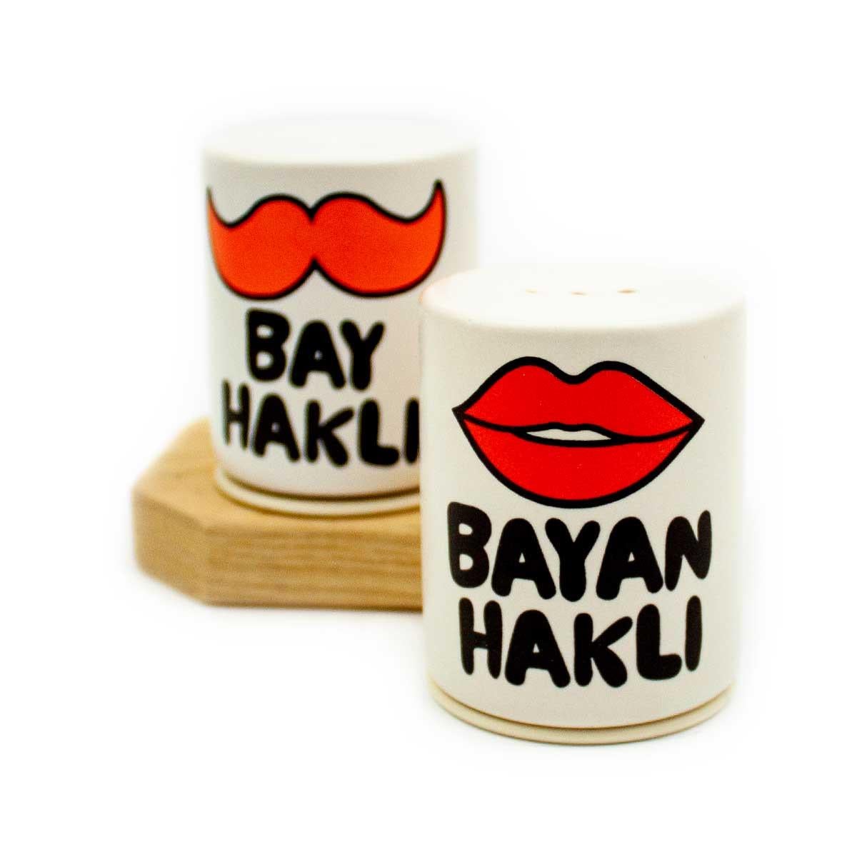 Bay Haklı & Bayan Haklı Seramik 2li Tuzluk Biberlik Seti